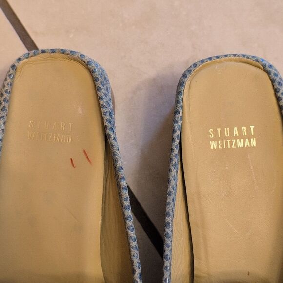 Stuart Weitzman Jeweled Blue Snakeskin Mules Open Back Slides Loafer Size 10 - Picture 4 of 10